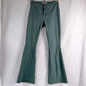 Rock and Roll Denim Women 27x34 Bargain Button Flare Leg Pant Teal Blue Stretch